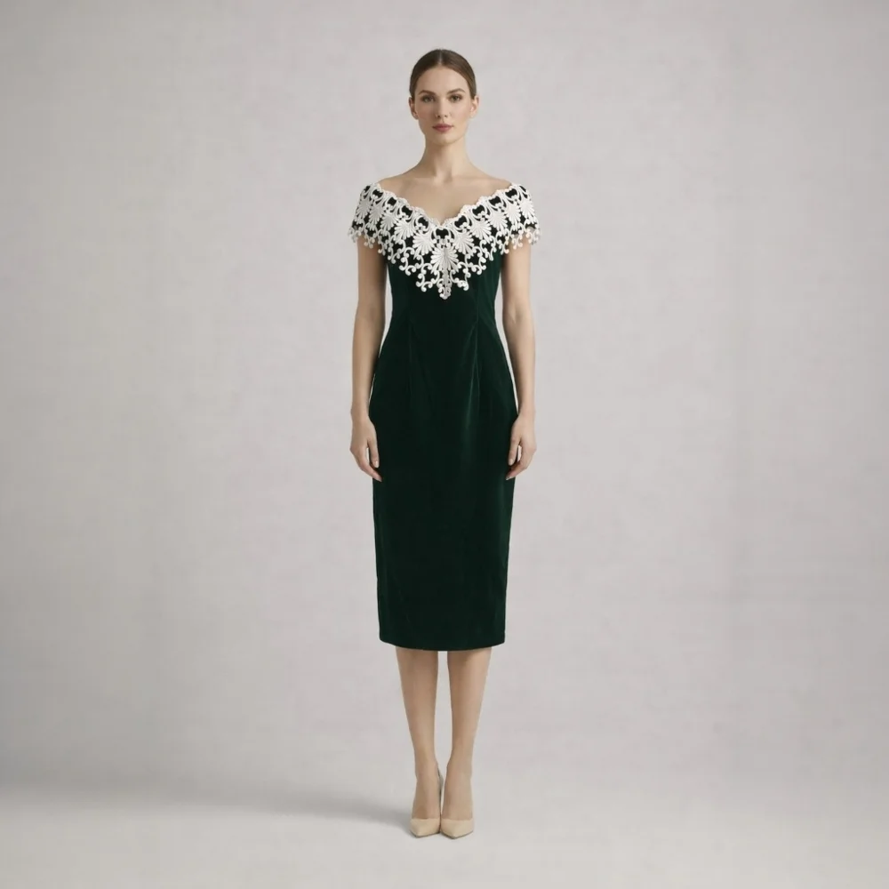 Jessica McClintock 90s Green Velvet Dress Size 10 Lace Cocktail Prom Gothic - Picture 1 of 11